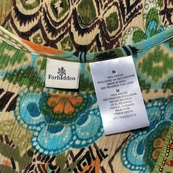 Forbidden Women’s Vintage 90s Earth Mama Crinkle Beaded Hippie Dress Medium - Picture 3 of 5